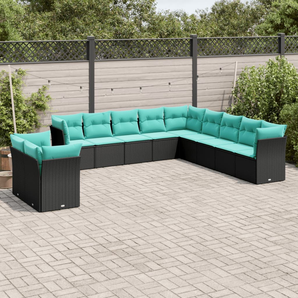 11-delt havesofast med hynder sort polyrattan