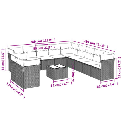 sofasæt til haven 12 dele med hynder polyrattan sort