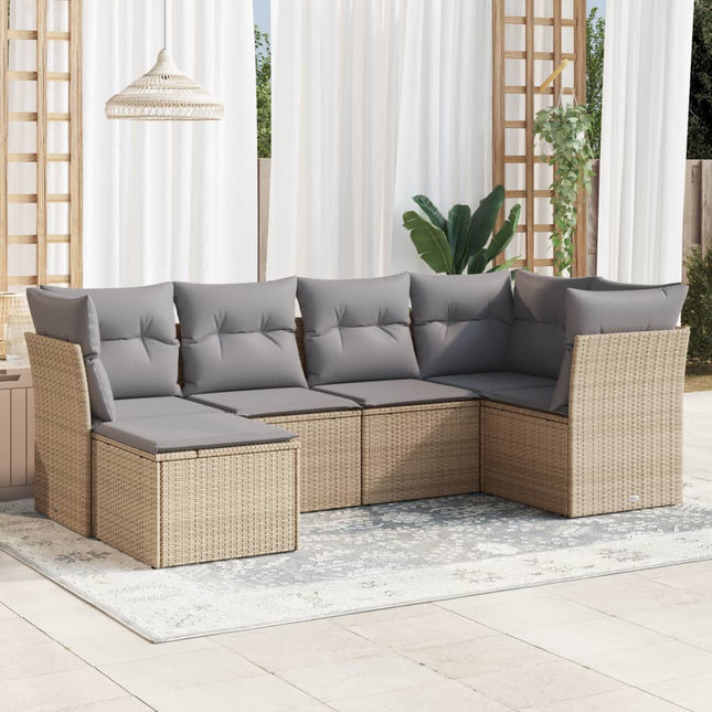 sofasæt til haven 6 dele med hynder polyrattan beige