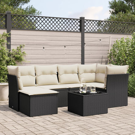sofasæt til haven 7 dele med hynder polyrattan sort