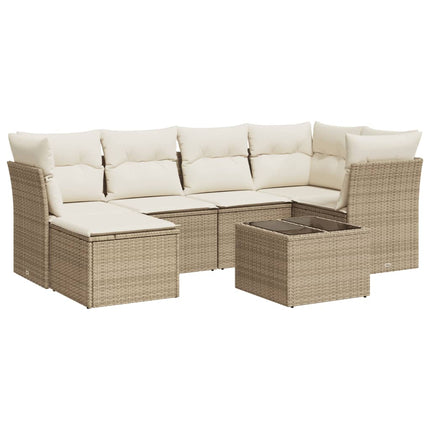 sofasæt til haven 7 dele med hynder polyrattan beige