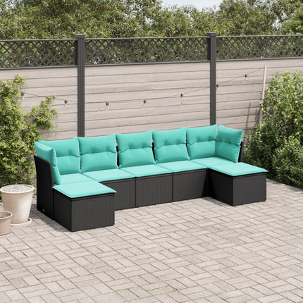 havesofasæt med 7 hynder sort polyrattan