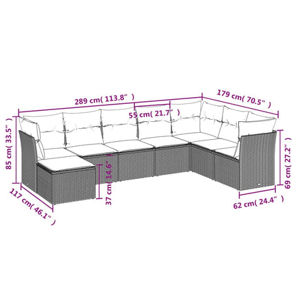 sofasæt til haven 8 dele med hynder polyrattan sort