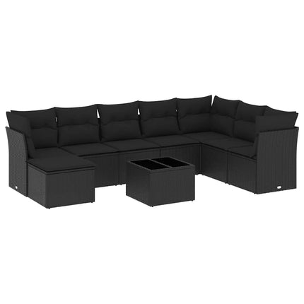 sofasæt til haven 9 dele med hynder polyrattan sort