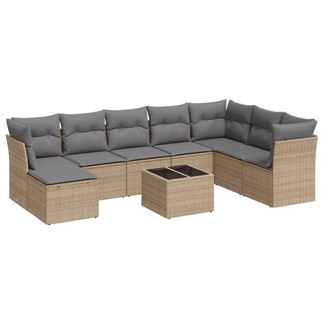 sofasæt til haven 9 dele med hynder polyrattan beige