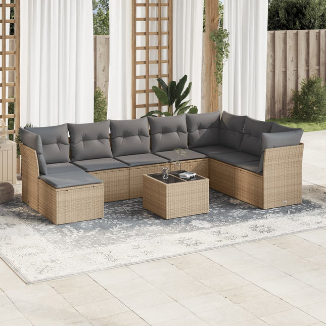 sofasæt til haven 9 dele med hynder polyrattan beige