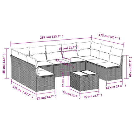 havesofasæt med 10 hynder sort polyrattan