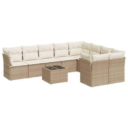 sofasæt til haven 10 dele med hynder polyrattan beige