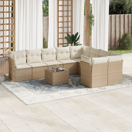 sofasæt til haven 10 dele med hynder polyrattan beige