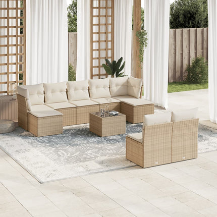 sofasæt til haven 10 dele med hynder polyrattan beige