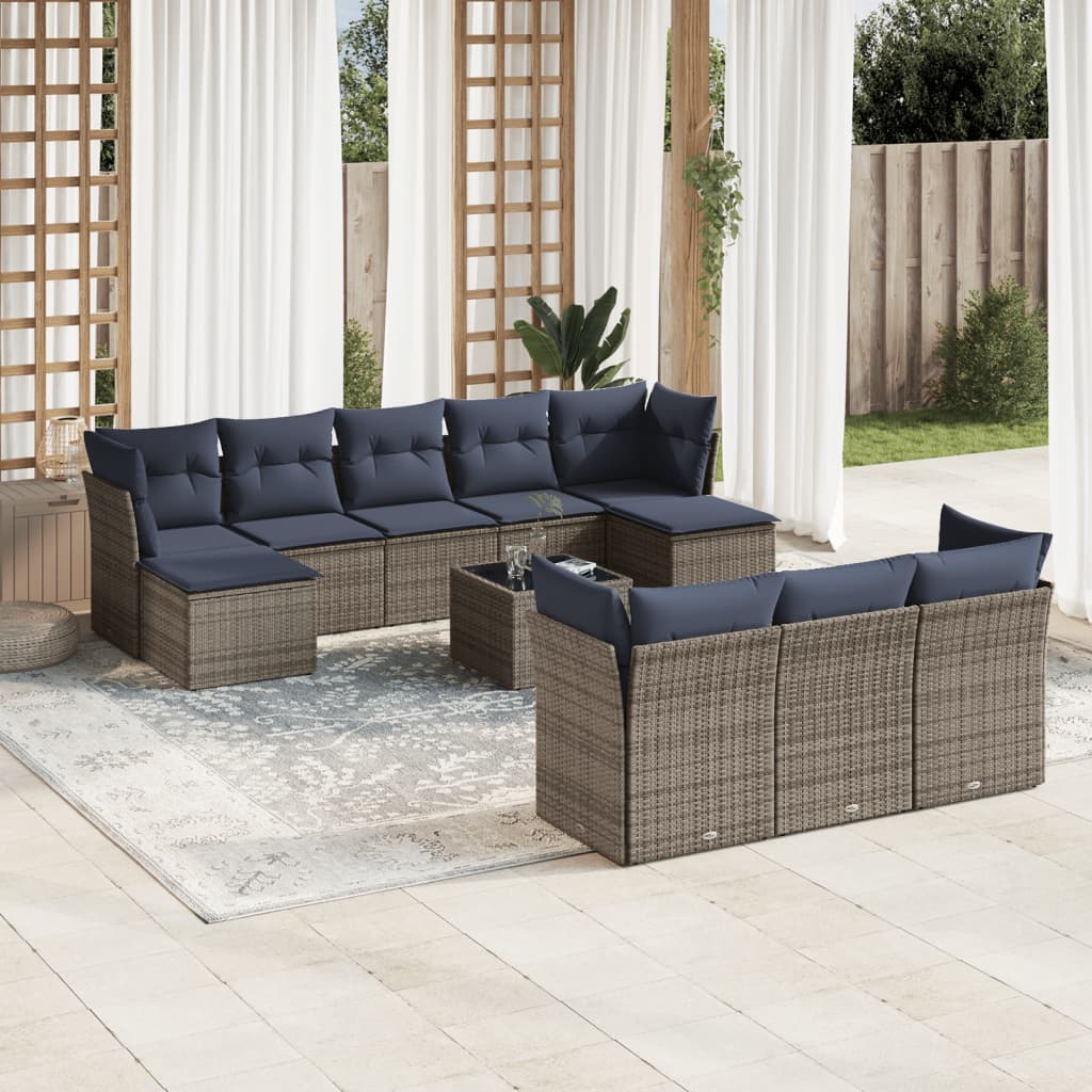 11-delt havesofast med hynder gr polyrattan