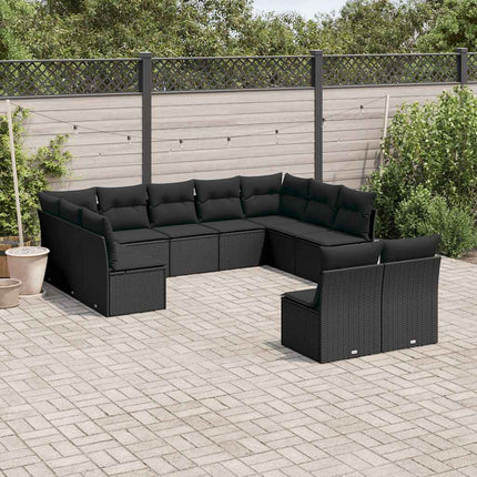 sofasæt til haven 11 dele med hynder polyrattan sort