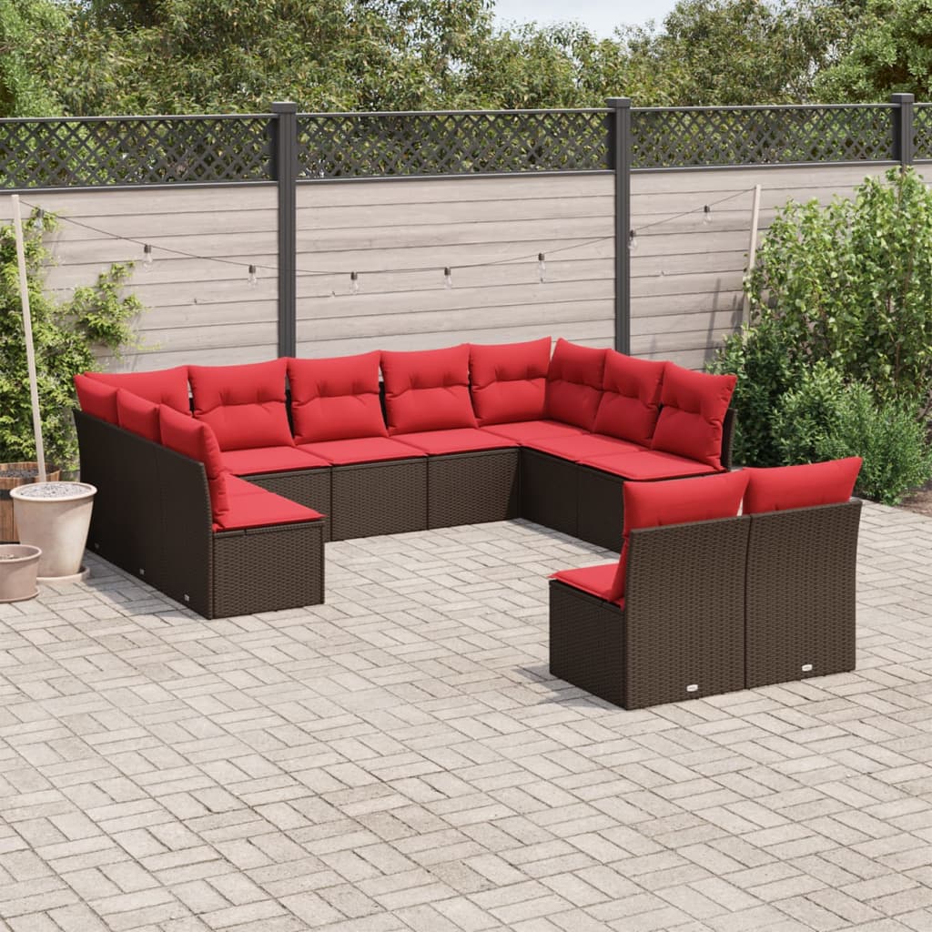 11-delt havesofast med hynder brun polyrattan
