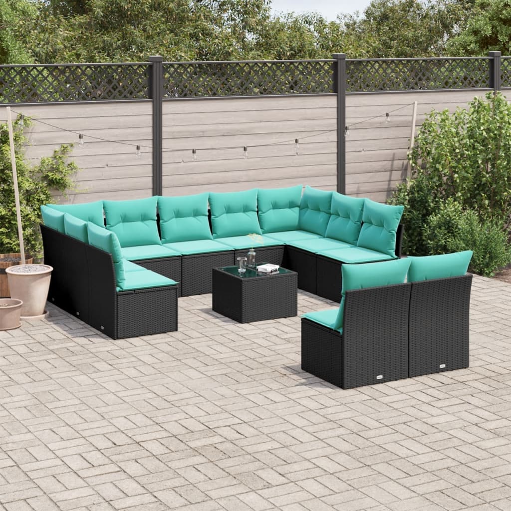 12-delt havesofast med hynder sort polyrattan