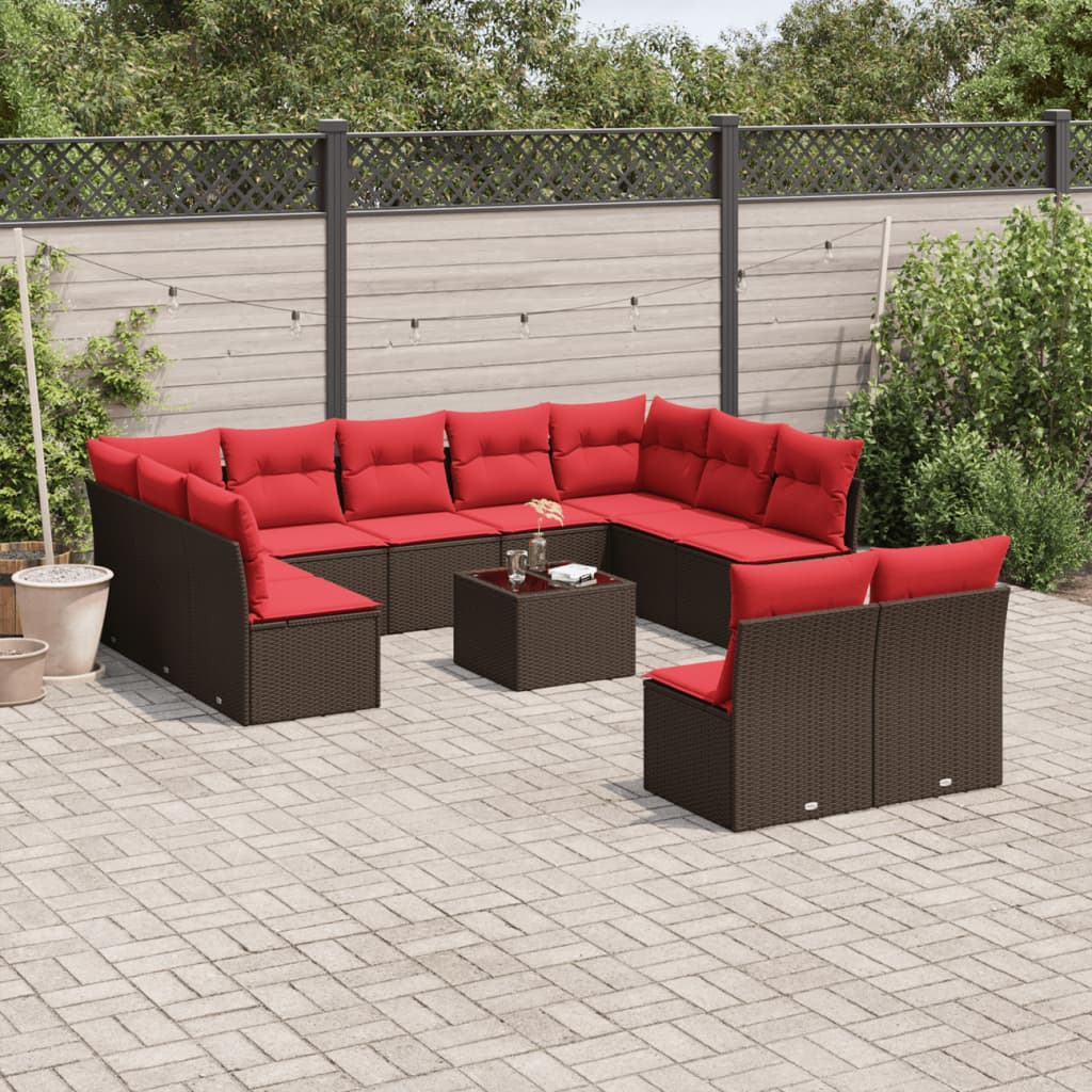 12-delt havesofast med hynder brun polyrattan