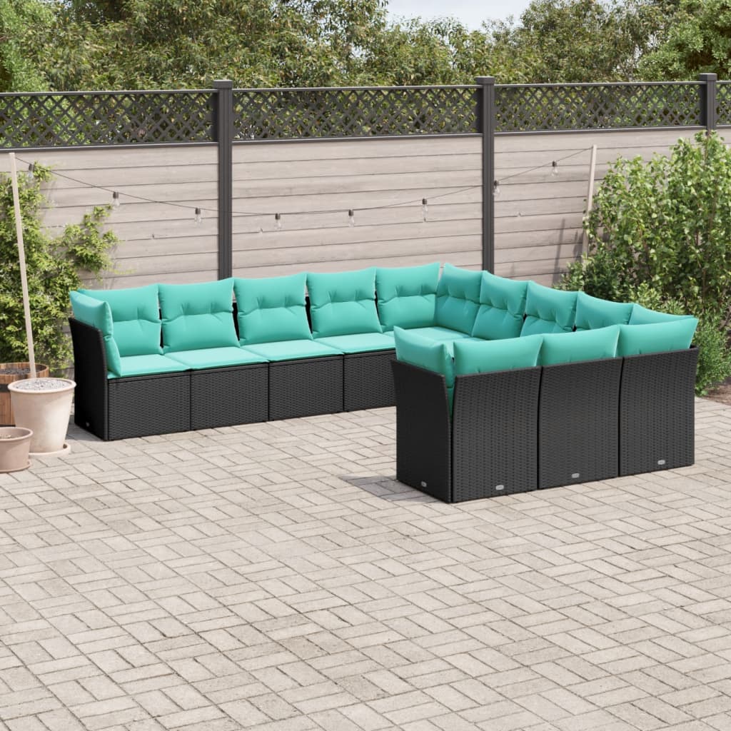 11-delt havesofast med hynder sort polyrattan