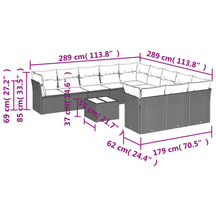 sofasæt til haven 12 dele med hynder polyrattan sort