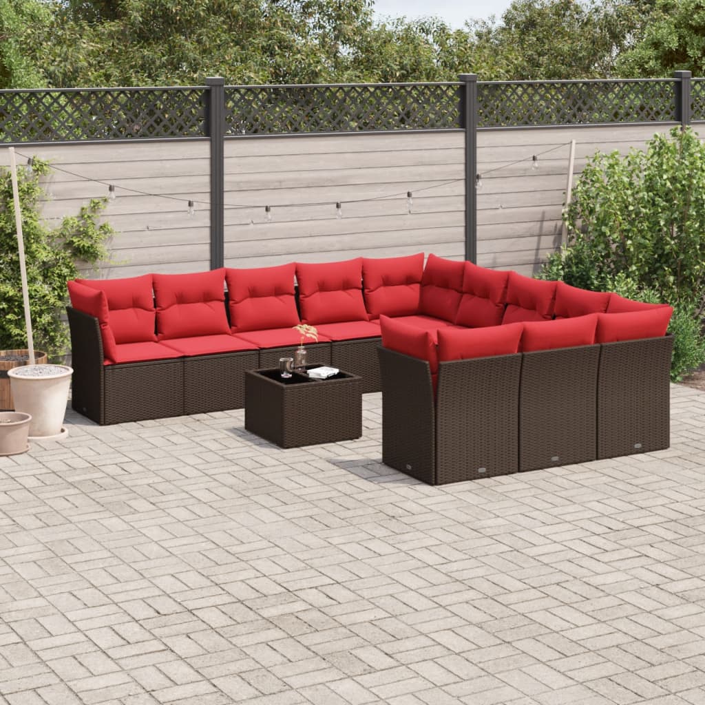 12-delt havesofast med hynder brun polyrattan