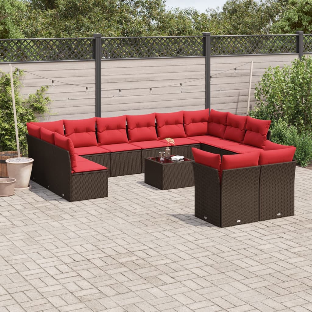 13-delt havesofast med hynder brun polyrattan
