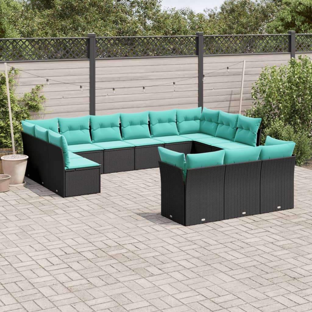 13-delt havesofast med hynder sort polyrattan