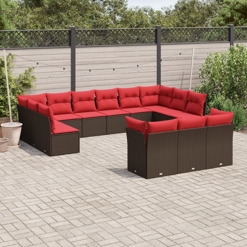 13-delt havesofast med hynder brun polyrattan