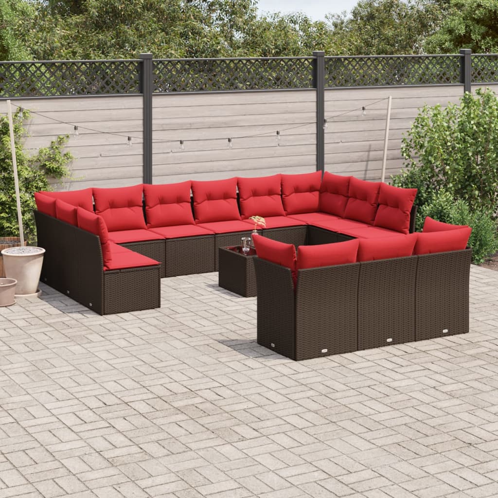 14-delt havesofast med hynder brun polyrattan