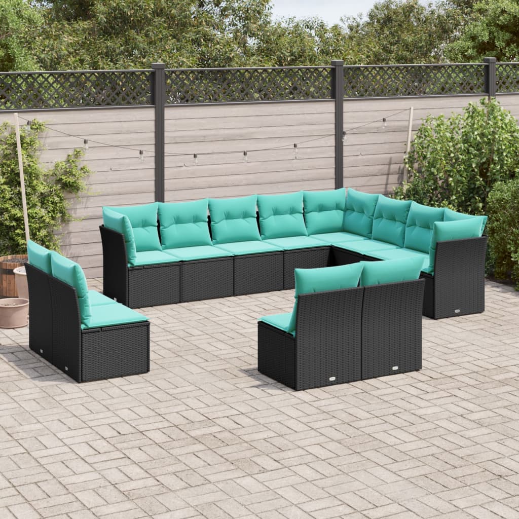 12-delt havesofast med hynder sort polyrattan