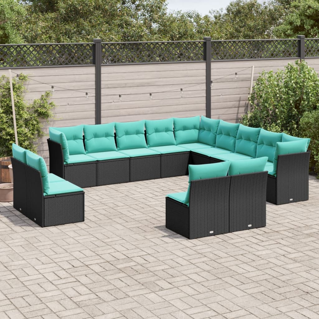 13-delt havesofast med hynder sort polyrattan