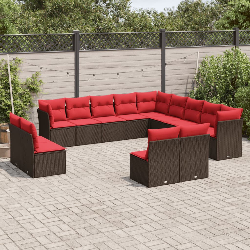13-delt havesofast med hynder brun polyrattan