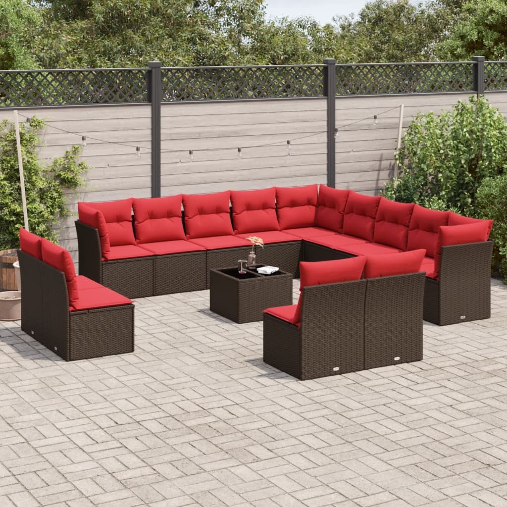 14-delt havesofast med hynder brun polyrattan