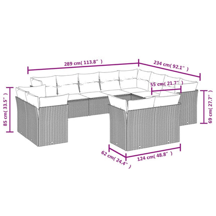 sofasæt til haven 12 dele med hynder polyrattan sort