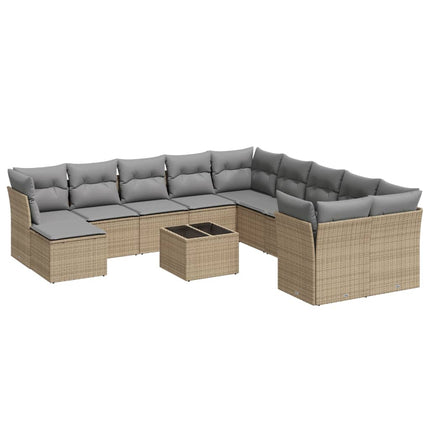 sofasæt til haven 12 dele med hynder polyrattan beige