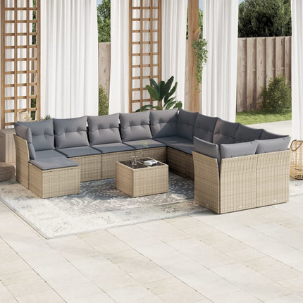 sofasæt til haven 12 dele med hynder polyrattan beige