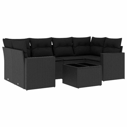 sofasæt til haven 7 dele med hynder polyrattan sort