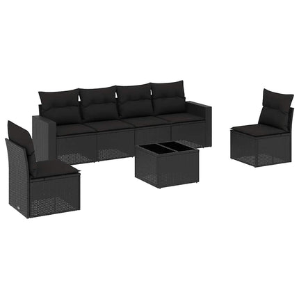 sofasæt til haven 7 dele med hynder polyrattan sort