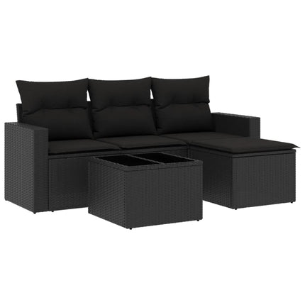 sofasæt til haven 5 dele med hynder polyrattan sort