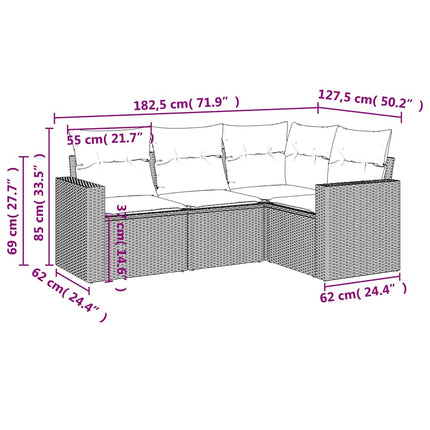 sofasæt til haven 4 dele med hynder polyrattan sort