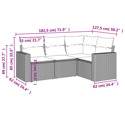 sofasæt til haven 4 dele med hynder polyrattan sort