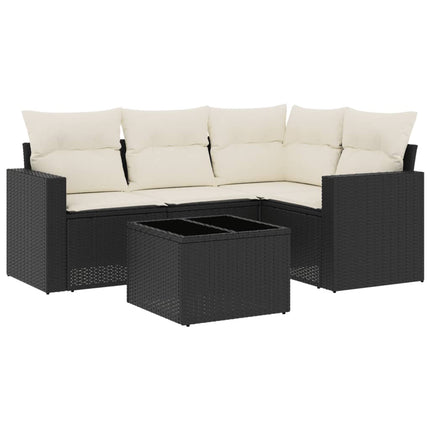 sofasæt til haven 5 dele med hynder polyrattan sort