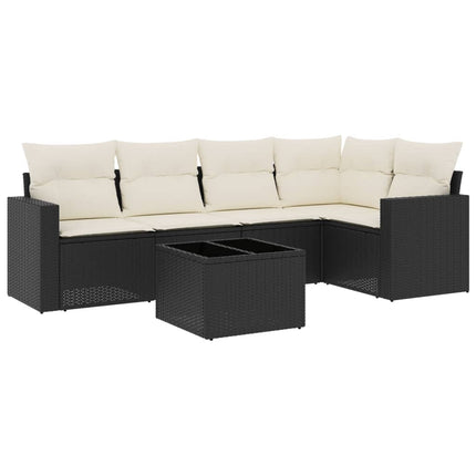 sofasæt til haven 6 dele med hynder polyrattan sort
