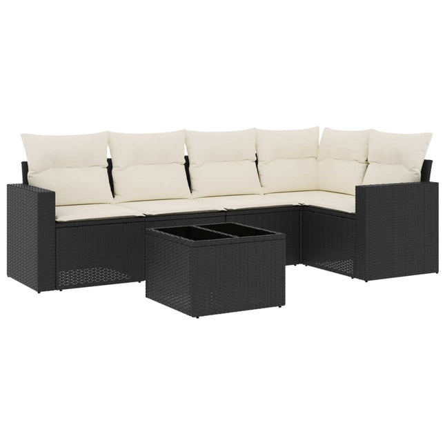 sofasæt til haven 6 dele med hynder polyrattan sort