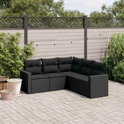 sofasæt til haven 5 dele med hynder polyrattan sort