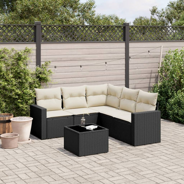 sofasæt til haven 6 dele med hynder polyrattan sort