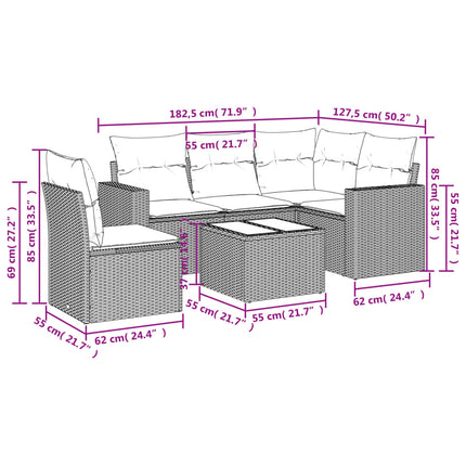 sofasæt til haven 6 dele med hynder polyrattan beige