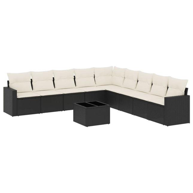sofasæt til haven 10 dele med hynder polyrattan sort