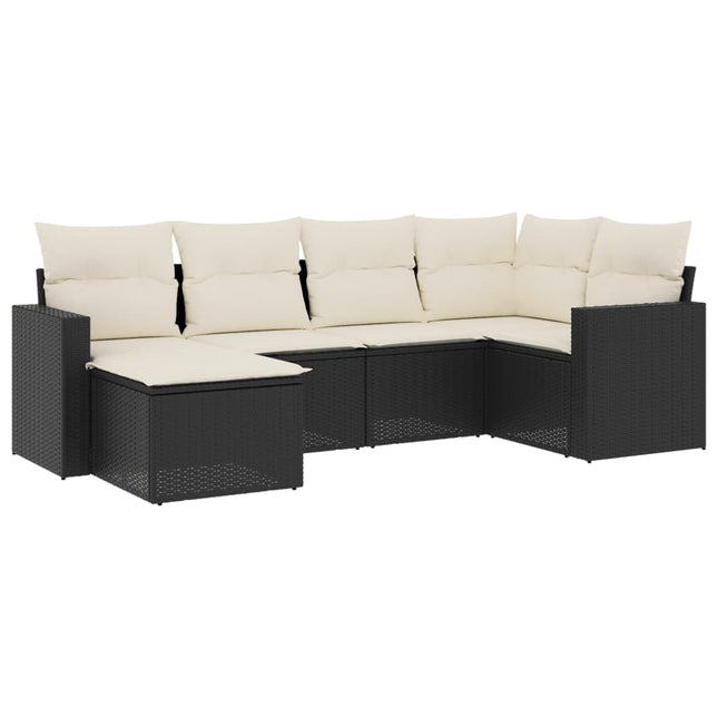 sofasæt til haven 6 dele med hynder polyrattan sort
