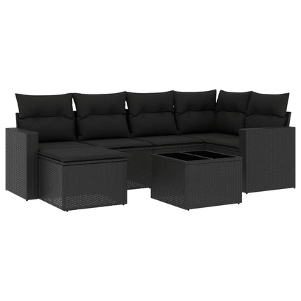 sofasæt til haven 7 dele med hynder polyrattan sort