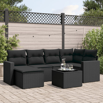 sofasæt til haven 7 dele med hynder polyrattan sort