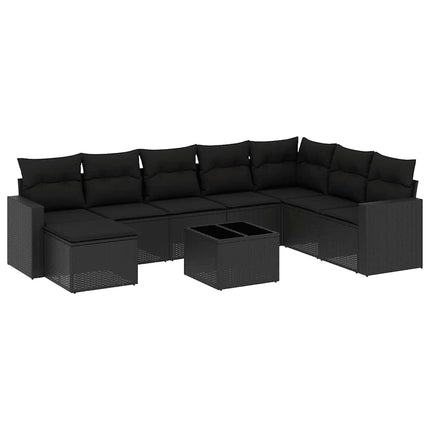 sofasæt til haven 9 dele med hynder polyrattan sort