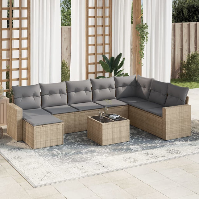 sofasæt til haven 9 dele med hynder polyrattan beige